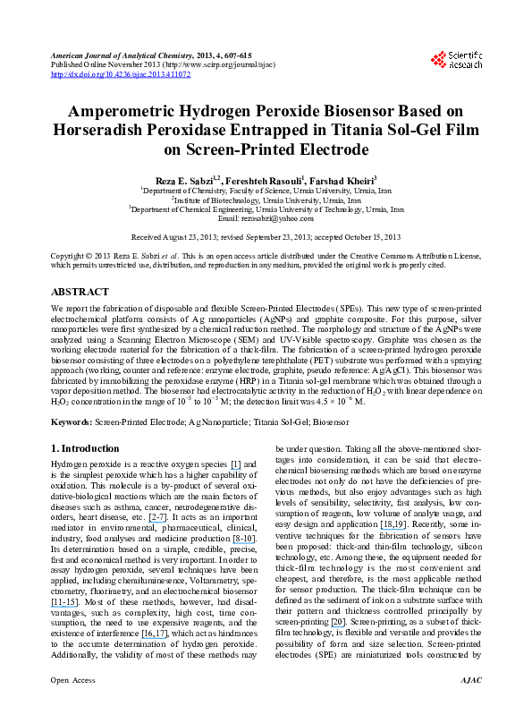 (PDF) Amperometric hydrogen peroxide biosensor based on covalent ...