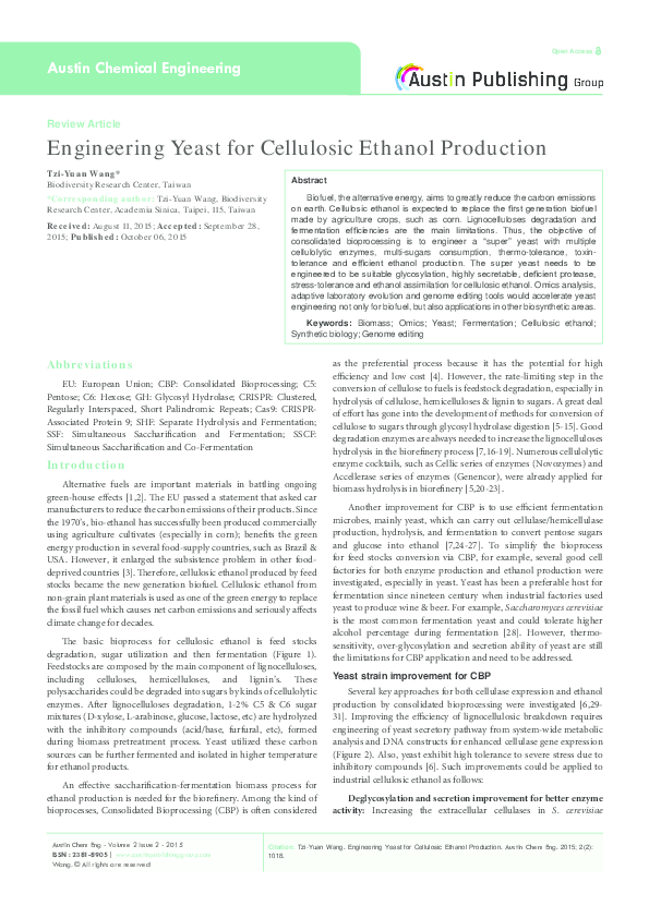 (PDF) Engineering Yeast for Cellulosic Ethanol Production