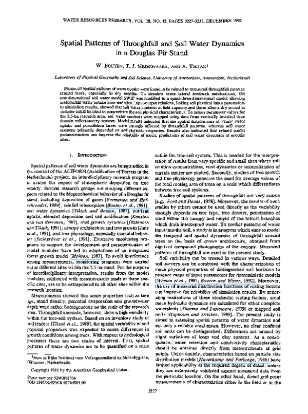 (PDF) Spatial Patterns of Throughfall and Soil Water Dynamics in a ...