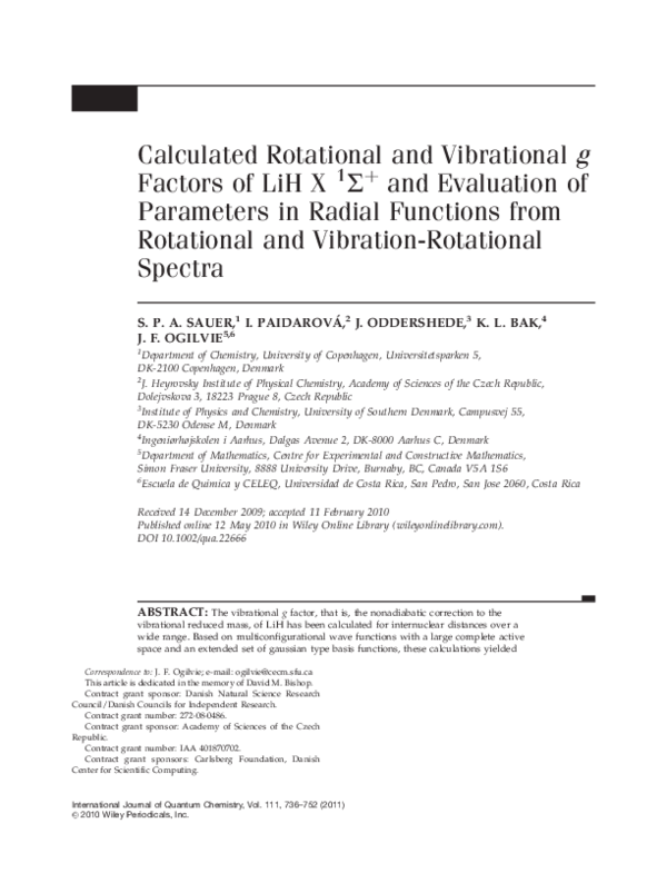 (PDF) Calculated rotational and vibrational g factors of LiH X 1Σ+ and ...