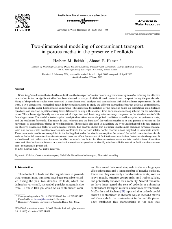 (PDF) Two-dimensional modeling of contaminant transport in porous media ...