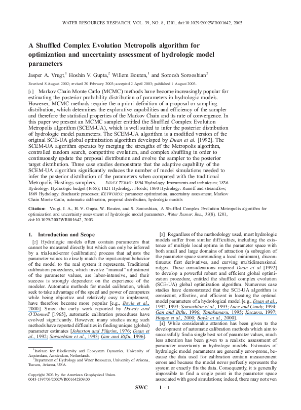 (PDF) A shuffled complex evolution metropolis algorithm for ...