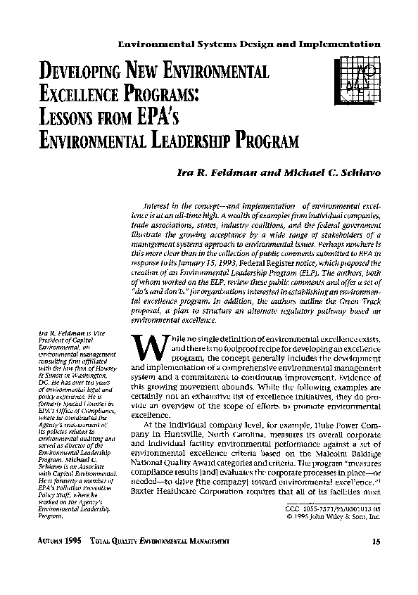 (PDF) Developing new environmental excellence programs: Lessons from ...