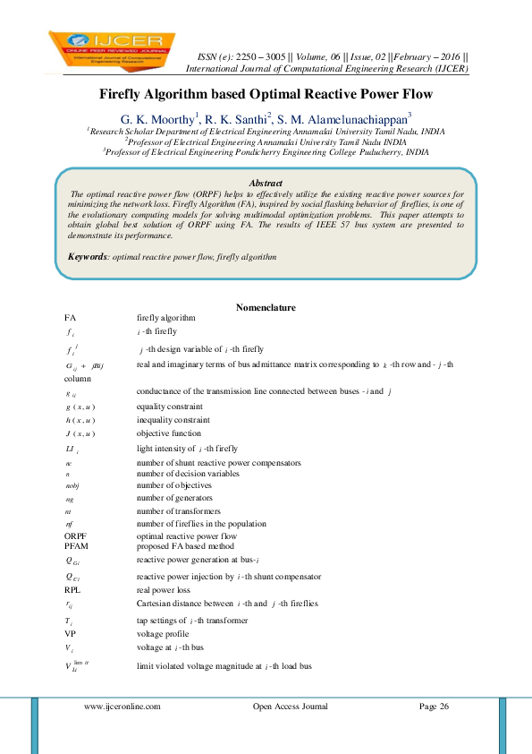 (PDF) Firefly Algorithm based Optimal Reactive Power Flow