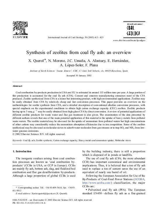 (PDF) Synthesis of zeolites from coal fly ash: an overview