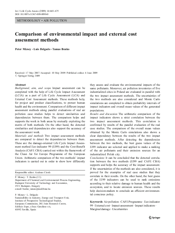 (PDF) Comparison of environmental impact and external cost assessment ...