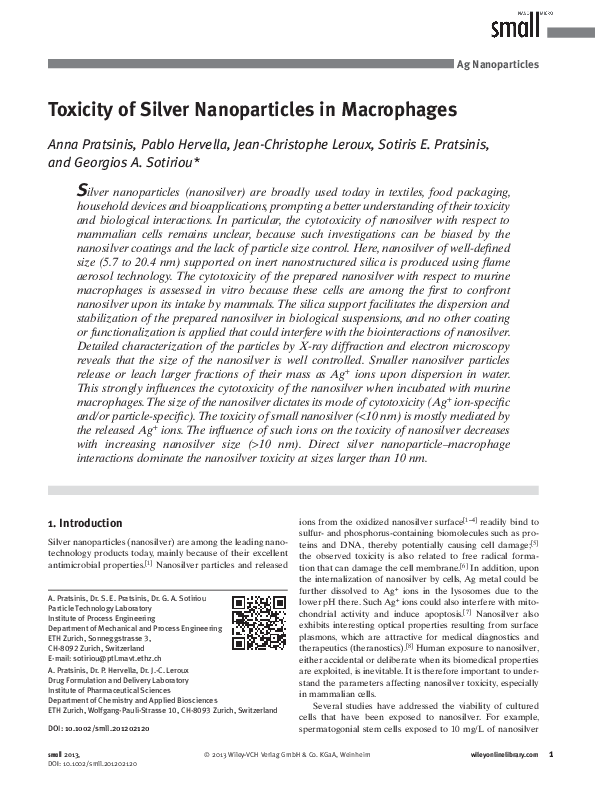 (PDF) Toxicity of Silver Nanoparticles in Macrophages