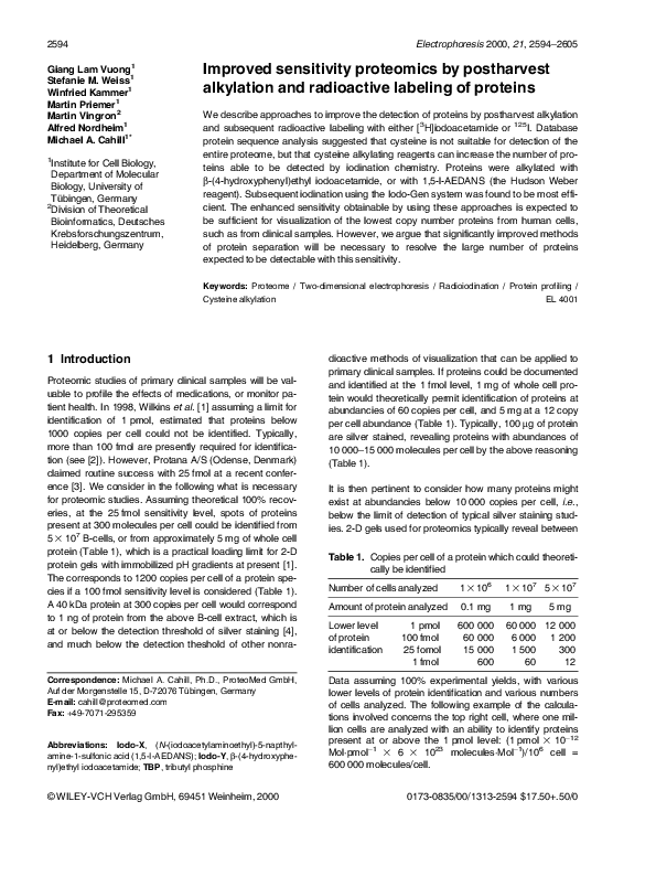 (PDF) Improved sensitivity proteomics by postharvest alkylation and