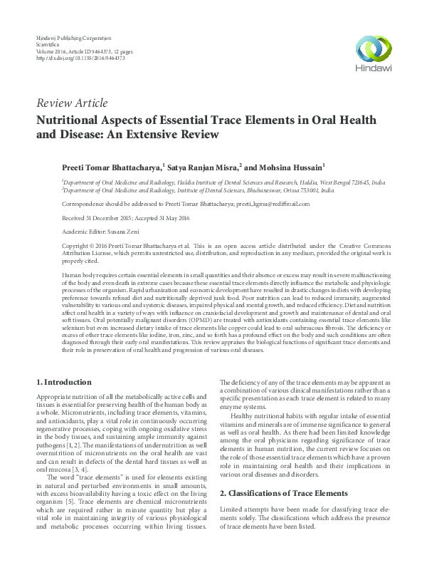 (PDF) Nutritional Aspects of Essential Trace Elements in Oral Health ...