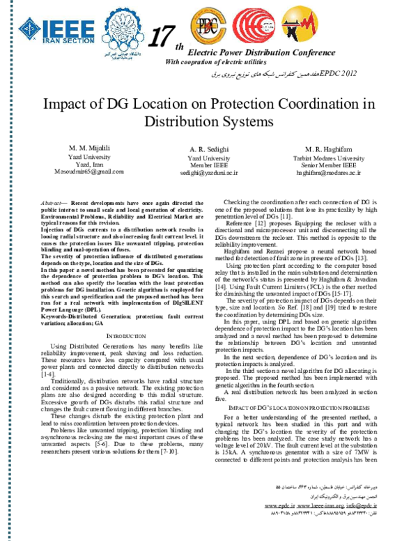 (PDF) Impact of DG location on protection coordination in distribution ...