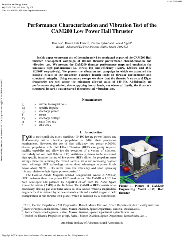 PDF) Performance Characterization and Vibration Test of the CAM200