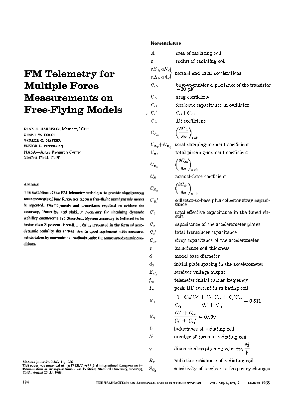 (PDF) FM Telemetry for Multiple Force Measurements on Free-Flying Models
