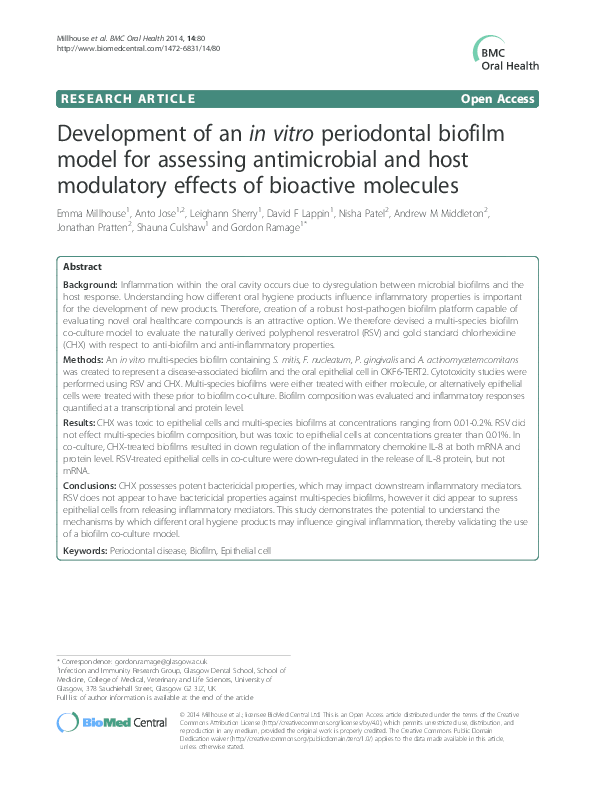 (PDF) Development of an in vitro periodontal biofilm model for ...