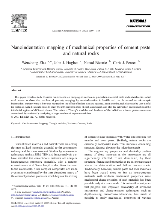 (PDF) Nanoindentation mapping of mechanical properties of cement paste