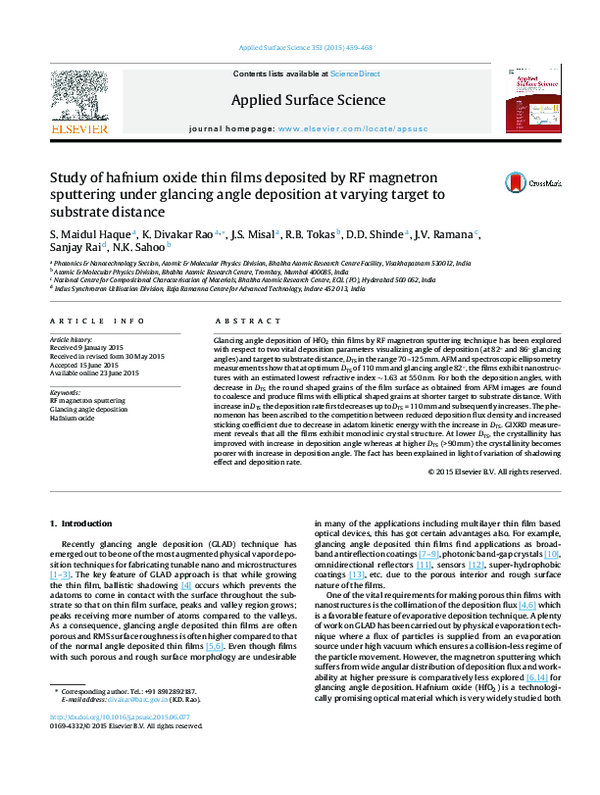 (PDF) Study of hafnium oxide thin films deposited by RF magnetron ...