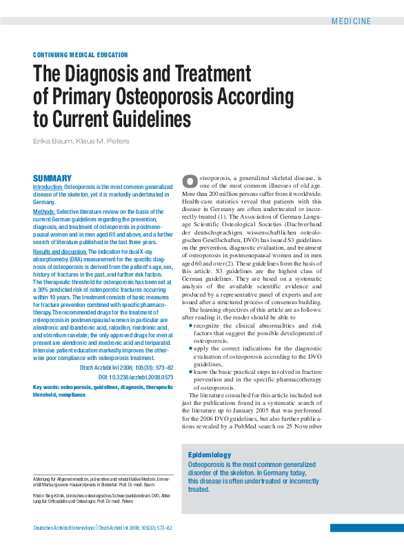 (PDF) The diagnosis and treatment of primary osteoporosis according to ...