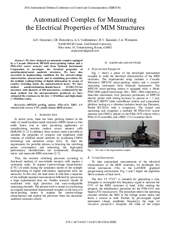 (PDF) Automatized Complex for Measuring the Electrical Properties of ...