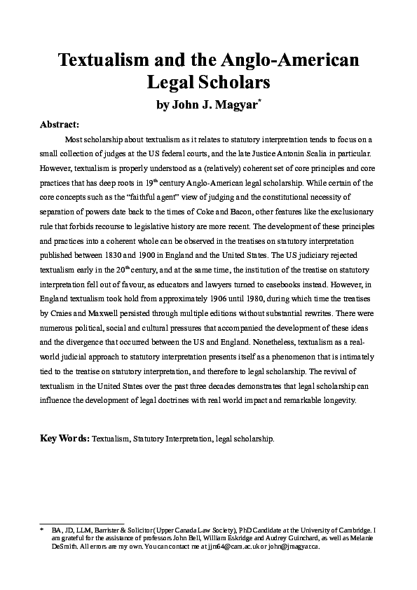 (PDF) English Textualism and the Anglo- American Legal Scholars