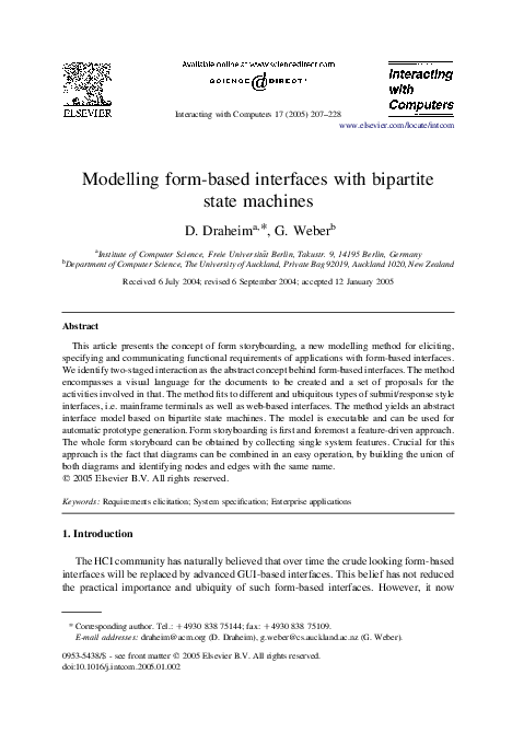 (PDF) Modelling form-based interfaces with bipartite state machines