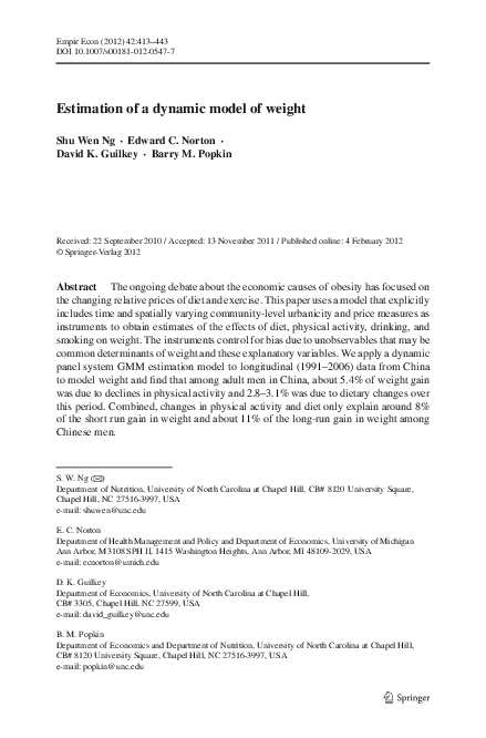 (PDF) Estimation of a Dynamic Model of Weight