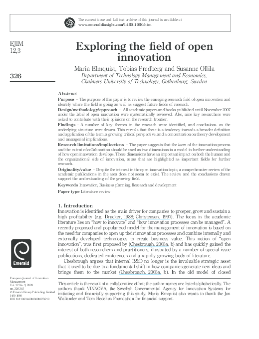 (PDF) Exploring the field of open innovation