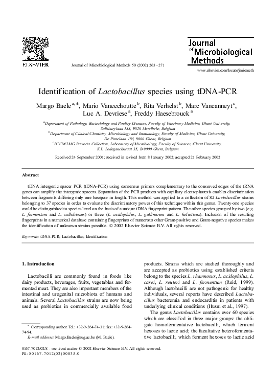 (PDF) Identification of Lactobacillus species using tDNAPCR Rita