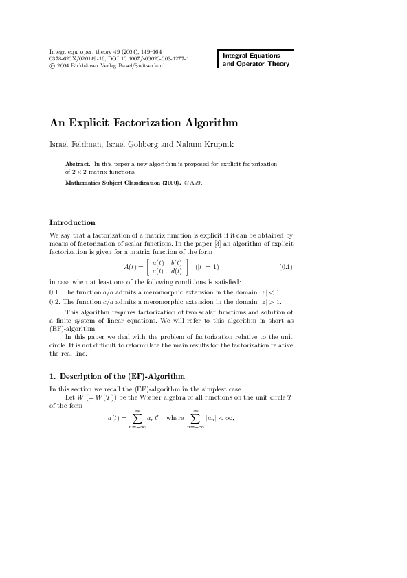 (PDF) An Explicit Factorization Algorithm