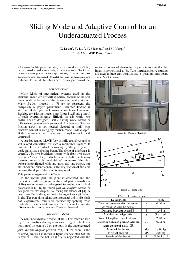 (PDF) Sliding mode and adaptive control for an underactuated process