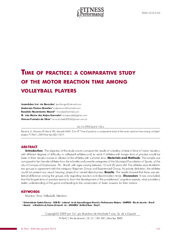 (PDF) Time of practice a comparative study of the motor reaction time