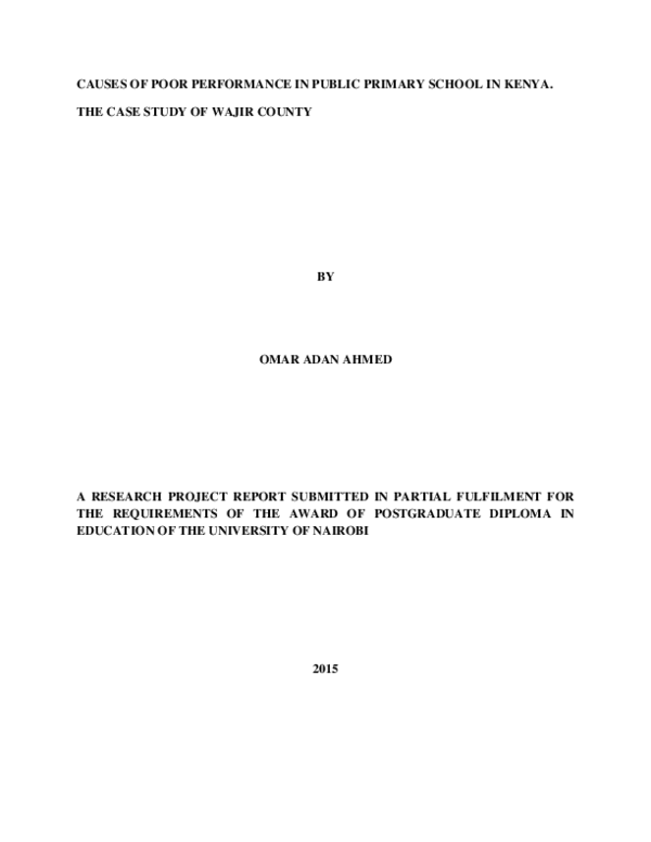 (PDF) CAUSES OF POOR PERFORMANCE IN PUBLIC PRIMARY SCHOOL IN KENYA. THE ...