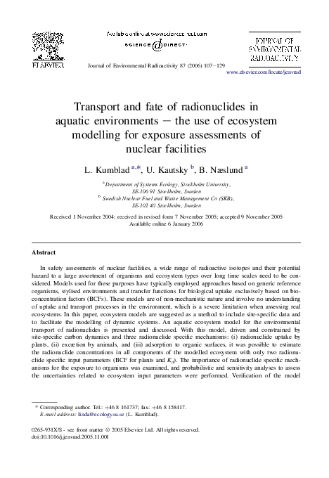 (PDF) Transport and fate of radionuclides in aquatic environments – the ...