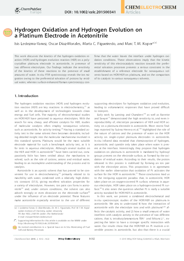 (PDF) Hydrogen Oxidation and Hydrogen Evolution on a Platinum Electrode ...