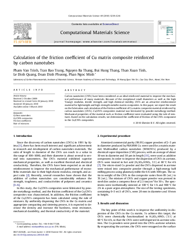 (PDF) Calculation of the friction coefficient of Cu matrix composite ...