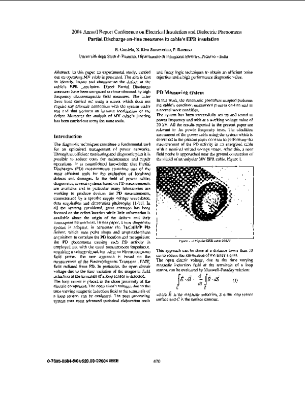 (PDF) Partial discharge on-line measures in cable's EPR insulation
