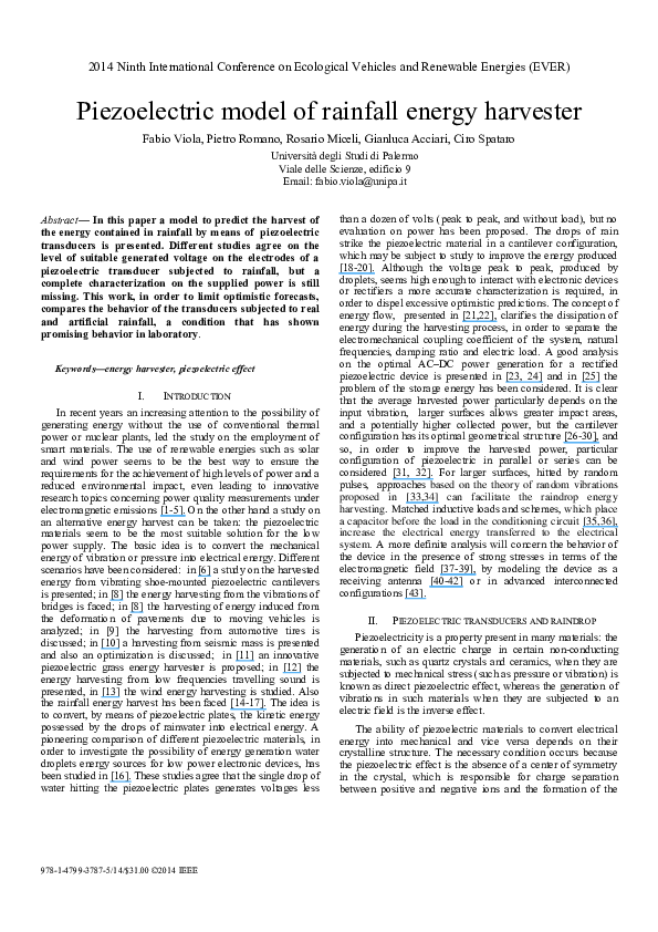 (PDF) Piezoelectric model of rainfall energy harvester Pietro Romano