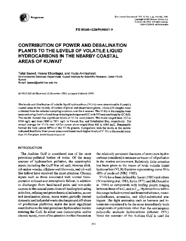 (PDF) Contribution of power/desalination plants to the levels of