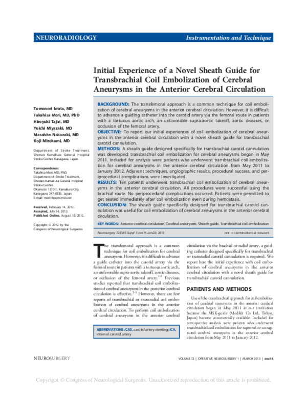 (PDF) Initial Experience of a Novel Sheath Guide for Transbrachial Coil ...