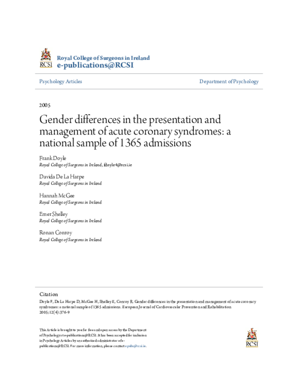 (PDF) Gender Differences In the Presentation and Management of Acute ...