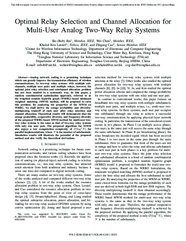 (PDF) Optimal Relay Selection and Channel Allocation for Multi-User ...