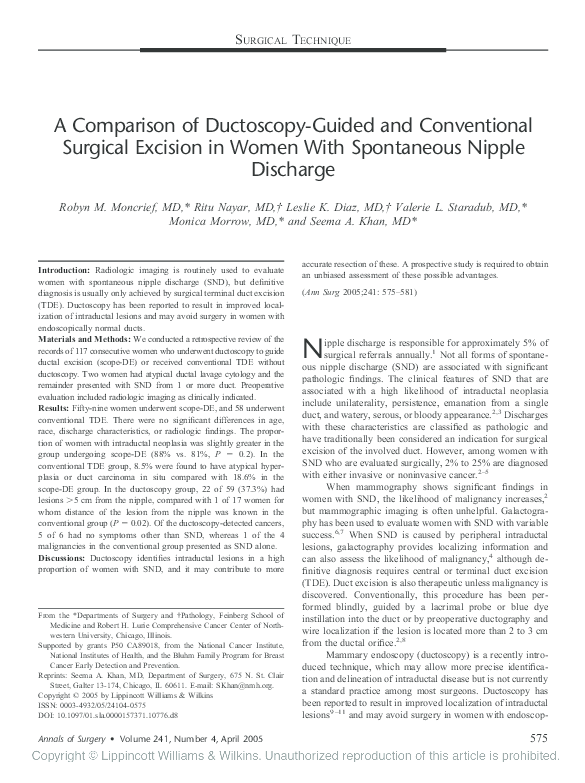 (PDF) A Comparison of DuctoscopyGuided and Conventional Surgical