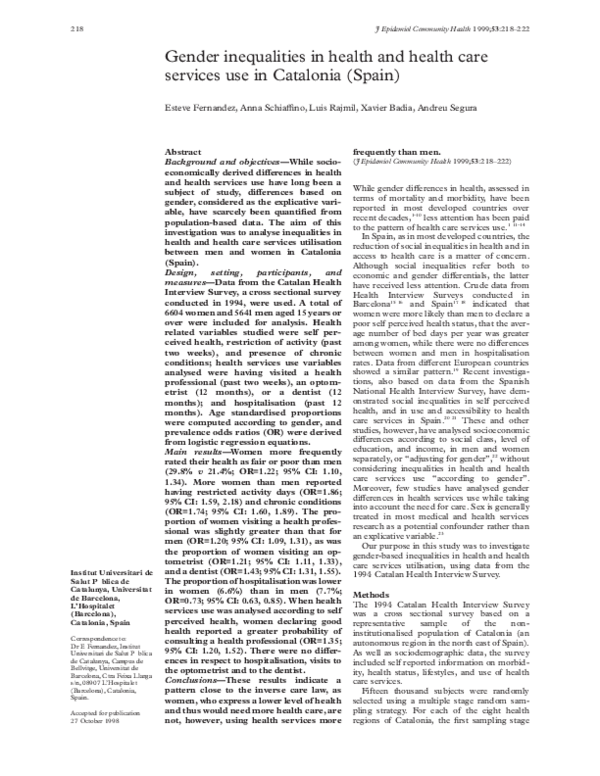 (PDF) Gender inequalities in health and health care services use in ...