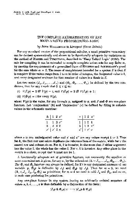 (PDF) The Complete Axiomatisation of any Many-Valued Propositional Logic