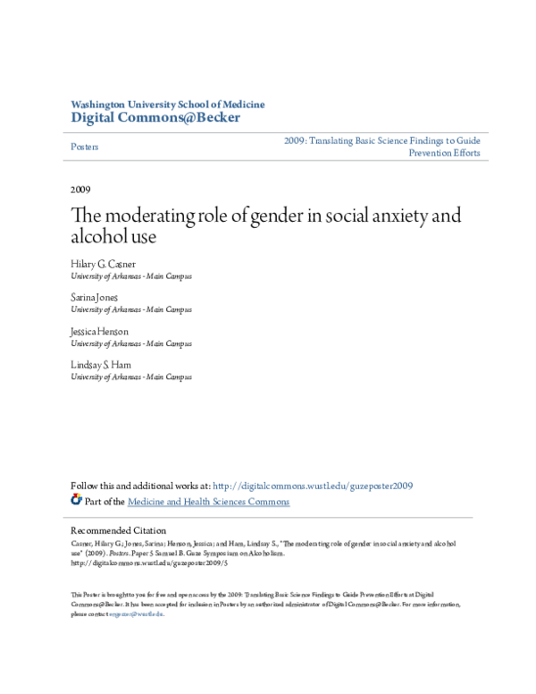 (PDF) The moderating role of gender in social anxiety and alcohol use