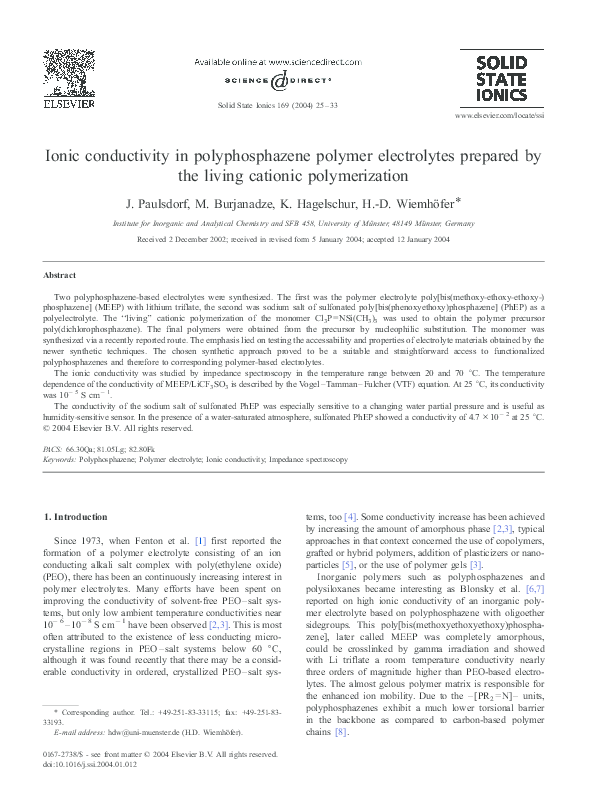 (PDF) Ionic conductivity in polyphosphazene polymer electrolytes ...