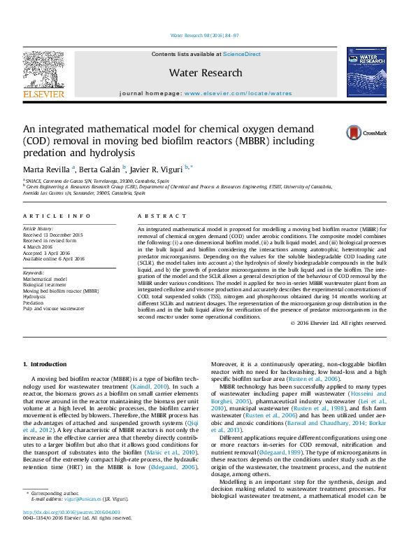(PDF) An integrated mathematical model for chemical oxygen demand (COD ...