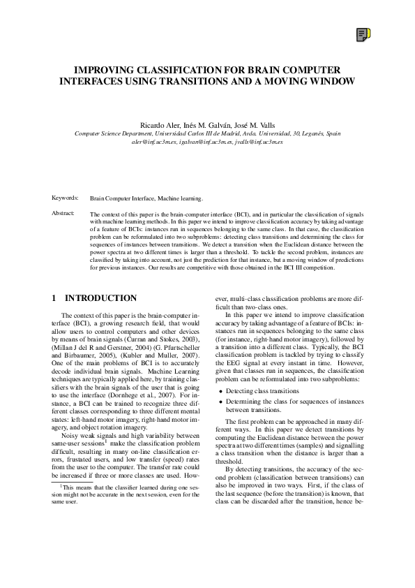 (PDF) Improving classification for brain computer interfaces using ...