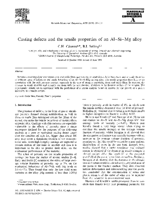 (PDF) Casting defects and the tensile properties of an Al Si Mg alloy