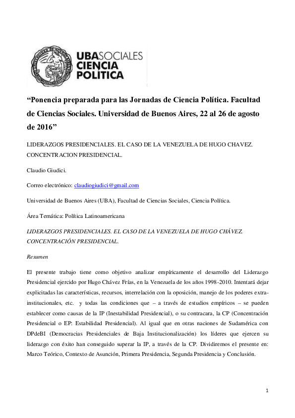 (PDF) " Ponencia preparada para las Jornadas de Ciencia Política. Facultad