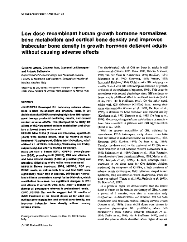 (PDF) Low dose recombinant human growth hormone normalizes bone ...