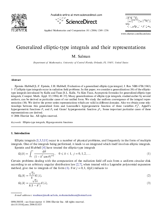 (PDF) Generalized elliptic-type integrals and their representations